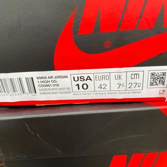 Nike WMNS Air Jordan 1 High OG Satin Black Toe Black Red CD0461-016 Women's 10. - Picture 7 of 7